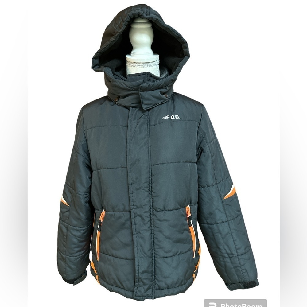 F.O.G. By London Fog Boys Snow Ski Jacket Dark Grey w Snap Hood Full Zipper L